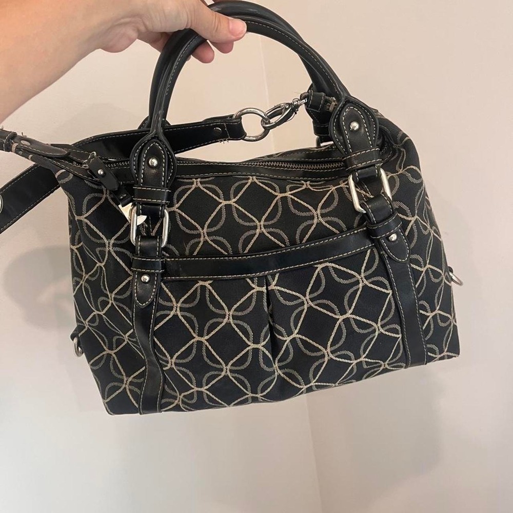Nine West Y2K Black Canvas Shoulder Bag Leather Trim Quiet Luxury 2000s Indie